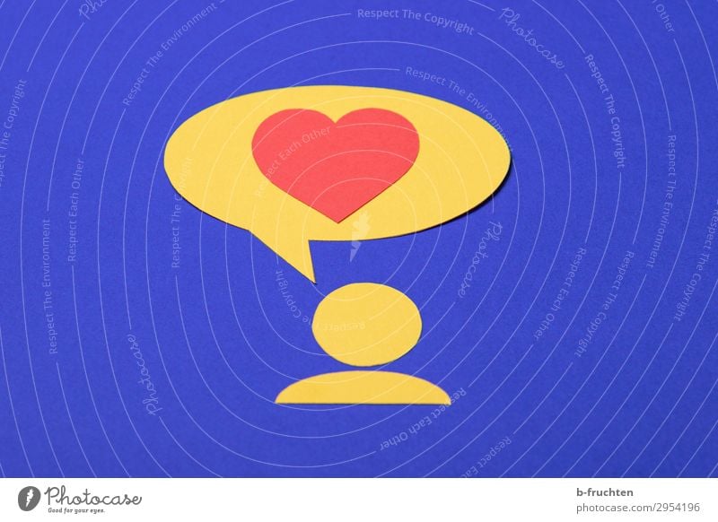 I love you! Success To talk Team 1 Human being Paper Sign Heart Love Happiness Blue Yellow Red Pictogram Speech bubble Communicate Infatuation Loyalty