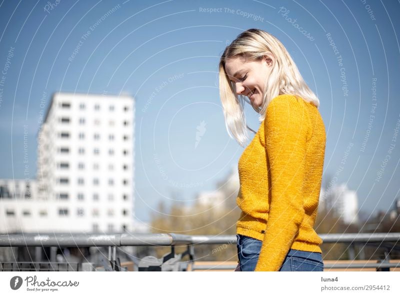 cheerful young woman in the city Lifestyle Joy Happy pretty Contentment Relaxation Leisure and hobbies Summer University & College student Young woman
