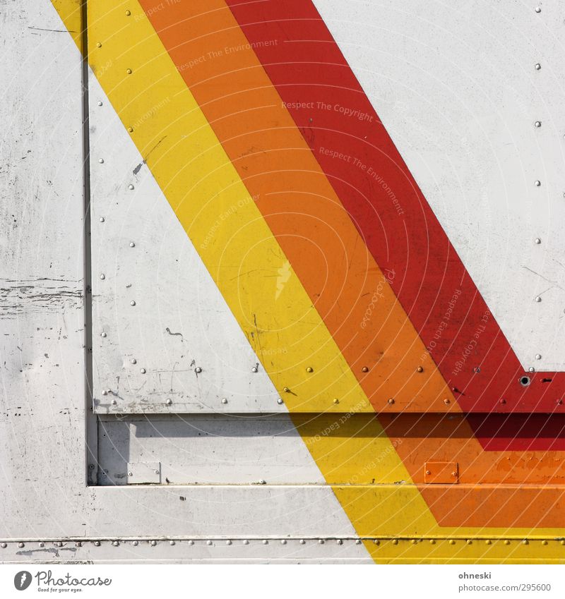 streaked Design Truck Trailer Rivet Line Stripe Yellow Orange Red Scratch mark Colour photo Multicoloured Exterior shot Abstract Pattern Structures and shapes
