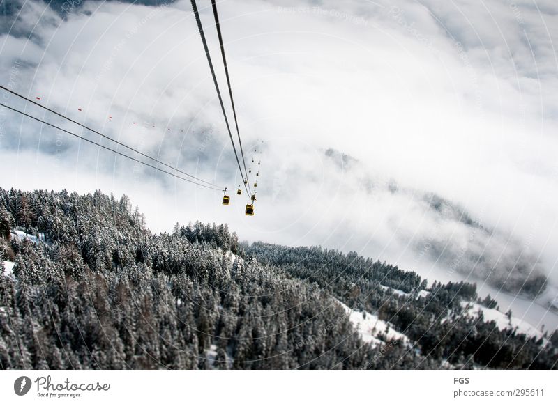 Gondola trip to Nirvana Clouds Winter Beautiful weather Ice Frost Snow Mountain Cable car Sports Esthetic Uniqueness Downward slide Cloud cover Colour photo