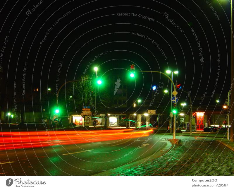 Oldenburg horse market Night Long exposure Traffic light Speed Transport wet road