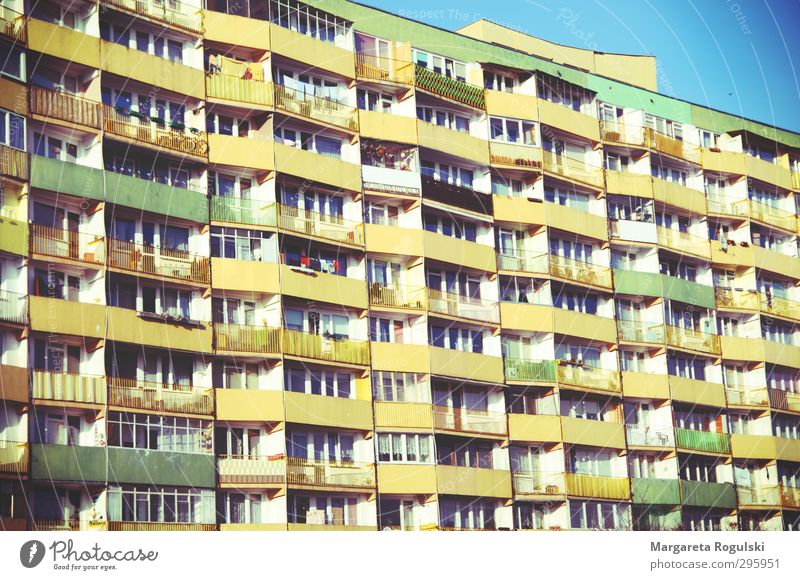 balcony Freedom Flat (apartment) House (Residential Structure) Dream house Moving (to change residence) Sky Populated High-rise Facade Balcony Trashy Blue
