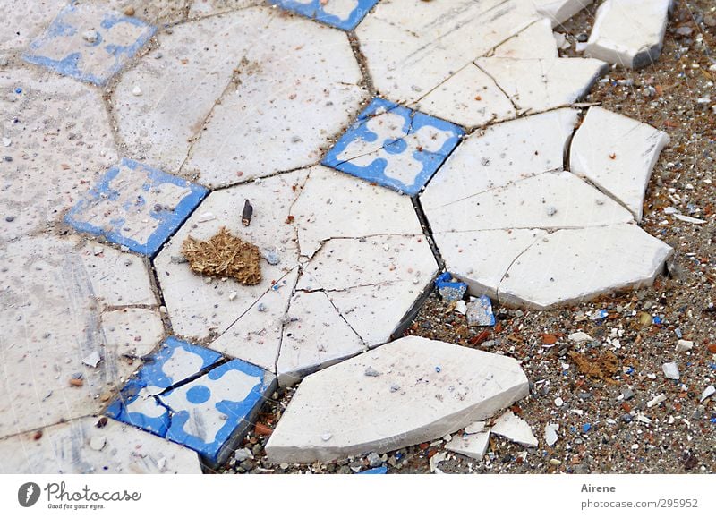 complicated fracture Profession Craftsperson tile layers House (Residential Structure) Ruin Ground Floor covering tiled floor Tile Stone Sand Sign Network Old