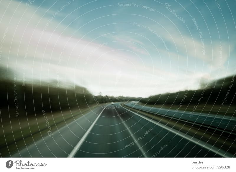 Fast Lane Environment Sky Clouds Tree Transport Traffic infrastructure Road traffic Motoring Bus travel Street Highway Driving Vacation & Travel Speed Blue