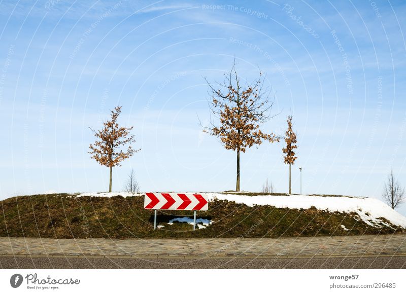 Roundabout II Tree Bushes Traffic infrastructure Road traffic Road sign Traffic circle Blue Brown Red White Gyroscope central island direction sign