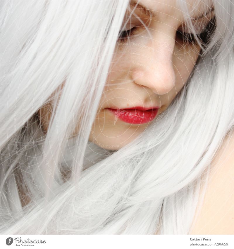 don't remember me Hair and hairstyles Face Make-up Lipstick Mascara Feminine Young woman Youth (Young adults) Woman Adults White-haired Long-haired Dream