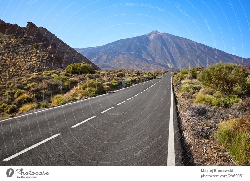 Scenic road with Mount Teide in background, Tenerife, Spain. Vacation & Travel Tourism Trip Adventure Far-off places Freedom Expedition Cycling tour Summer Sun