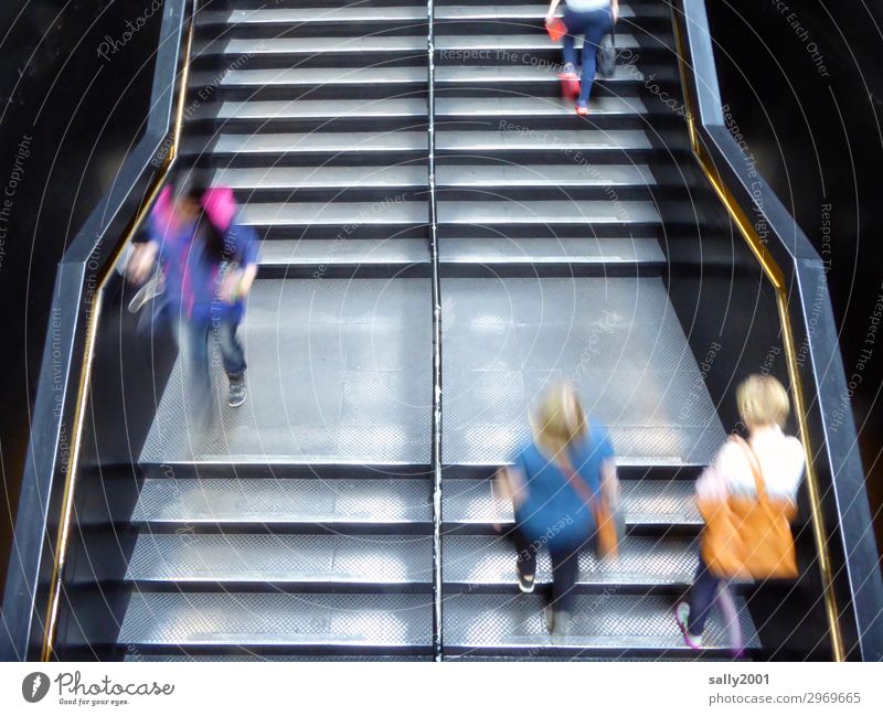 Holterdipolter up and down... Human being Stairs Running Movement Walking Speed Town Stress Nerviness Effort Metal steps Rush hour Haste bustling Business