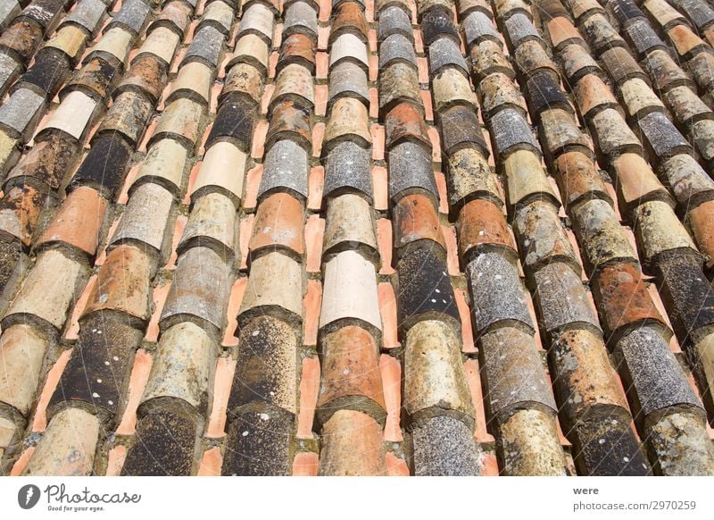 Historical clay roof tiles in laying style monk and now Old town Roof Esthetic Protection Time Alcàzar Andalusia spain Tarifa building copy space historical