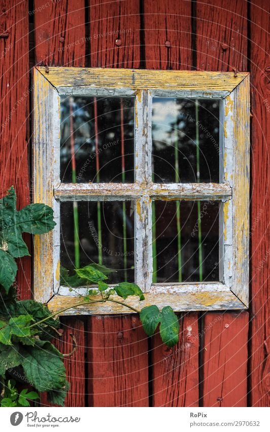 Window on a shed in southern Sweden. masonry Blue Colour Weathered Wall (building) rampart Manmade structures Architecture texture House (Residential Structure)