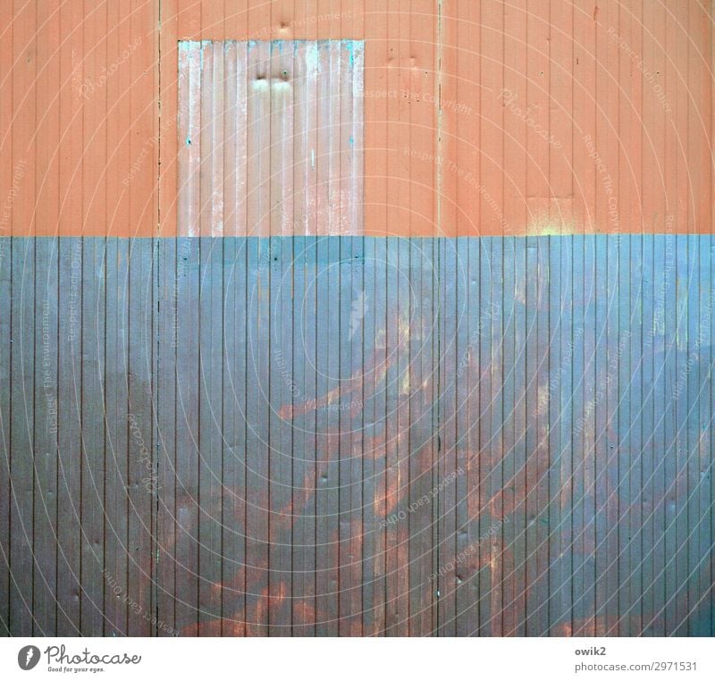 mural Wall (barrier) Wall (building) Tin Corrugated sheet iron Corrugated iron wall Metal Old Trashy Gloomy Town Orange Turquoise Shabby Derelict