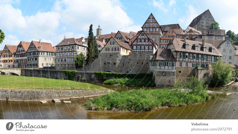 Panorama Schwäbisch Hall House (Residential Structure) Clouds Summer Brook River Germany Europe Small Town Old town Building Architecture half-timbered house