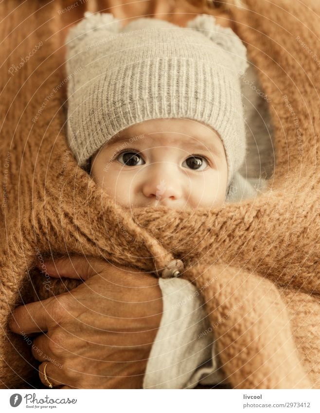 boy inside the jacket Winter Child Human being Masculine Baby Boy (child) Man Adults Mother Grandmother Family & Relations Infancy Head Face Hand 0 - 12 months