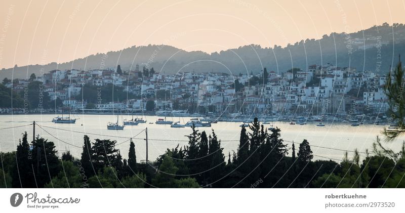 Skiathos at dawn Vacation & Travel Tourism Summer Summer vacation Ocean Island Aquatics Sunrise Sunset Coast skiathos Greece Europe Village Small Town Port City