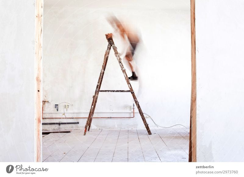 Man on the ladder again Old building Period apartment Go up Construction site Career Ladder Climbing Wall (barrier) Human being Room Interior design Redecorate