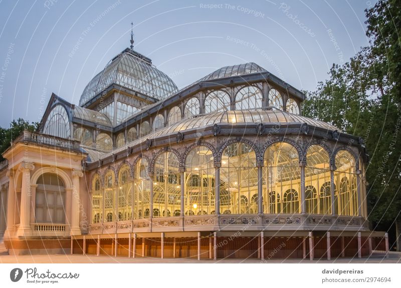 Crystal palace in Buen Retiro park, Madrid Vacation & Travel Tourism Garden Culture Landscape Sky Park Pond Lake Palace Building Architecture Monument