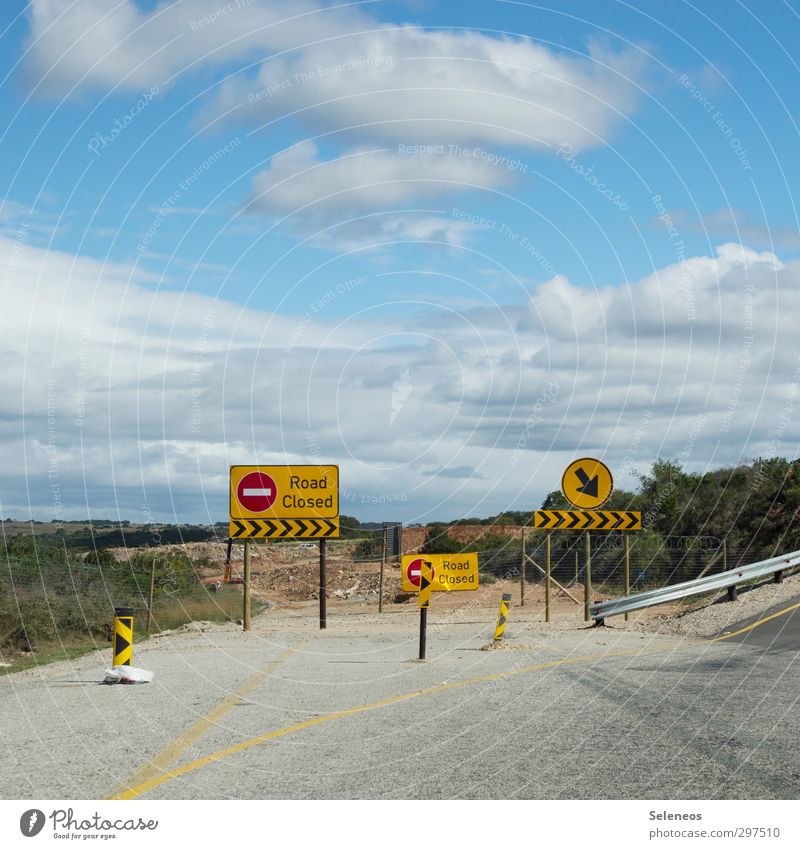 safe is safe Vacation & Travel Sky Clouds Horizon Plant Bushes Transport Traffic infrastructure Motoring Street Highway Road sign Sign Characters