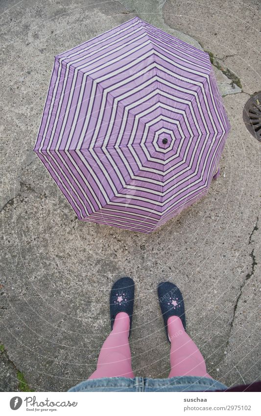 weather outlook Feminine Woman Adults Legs Feet Climate Climate change Weather Bad weather Rain Town Street Slippers Safety Protection Umbrella Surprise