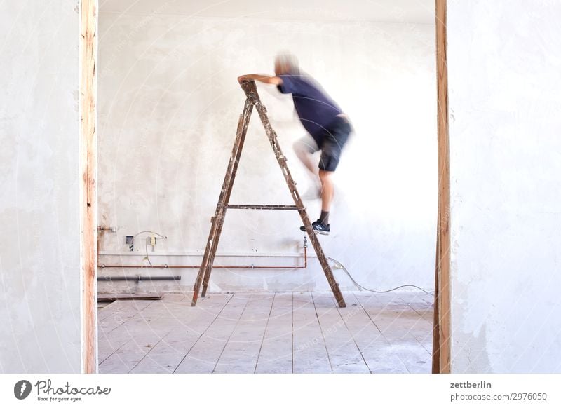 Ladder up (2) Old building Period apartment Go up Construction site Career Climbing Man Wall (barrier) Human being Room Interior design Redecorate Modernization