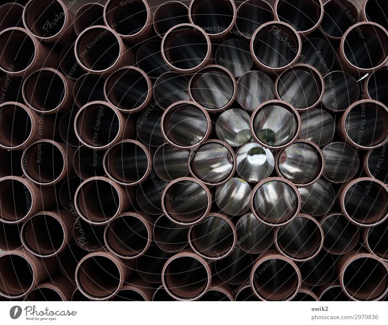 world view Pipe Metal Lie Glittering Round Many Vista Stack Colour photo Subdued colour Exterior shot Abstract Pattern Structures and shapes Deserted