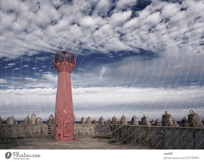 Mole, cool Sky Clouds Kolberg Kolobrzeg Poland Eastern Europe Small Town Port City Harbour Tower Concrete Metal Stand Firm Safety Lighthouse Bank reinforcement