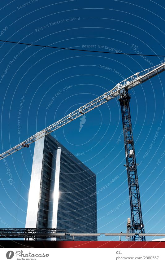 construction site Construction site Economy Sky Cloudless sky Beautiful weather Duesseldorf Town High-rise Manmade structures Building Architecture