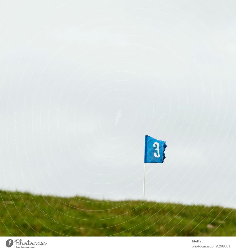 Rømø | 3 Golf Golf course Hole Sporting Complex Environment Landscape Meadow Sign Digits and numbers Flag Blue Judder Blow Wind Colour photo Exterior shot