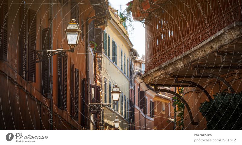 glimpse of an alley of Trastevere in Rome with ancient buildings Beautiful Vacation & Travel Tourism Sightseeing Summer House (Residential Structure) Lamp