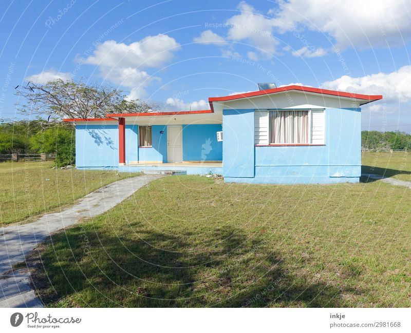 the blue house in the Bay of Pigs Beautiful weather Meadow Cuba Deserted House (Residential Structure) Detached house Vacation home Facade Authentic Simple Blue