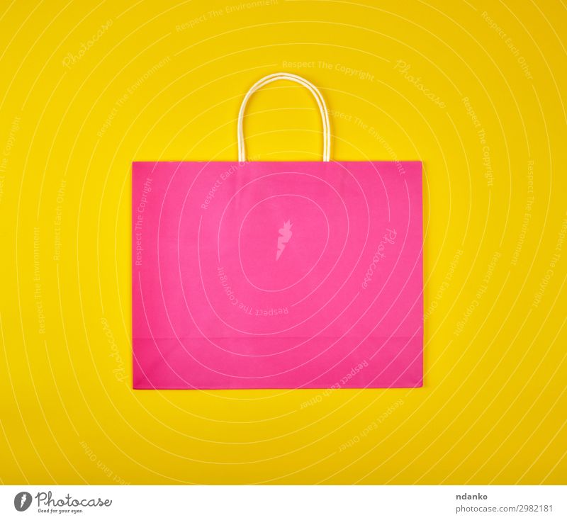rectangular pink paper shopping bag Lifestyle Shopping Design Business Paper Packaging Package Sack Modern New Yellow Pink Colour backdrop background buy