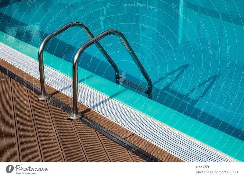 Swimming pool with ladder on holiday Relaxation Leisure and hobbies Vacation & Travel Tourism Island Ladder Water Capital city Blue Fitness Joy Healthy Idyll