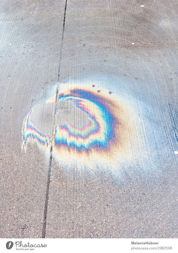 Oil on concrete Capital city Dirty Oil stains Structures and shapes Street Concrete Prismatic colors Colour photo Multicoloured Bird's-eye view