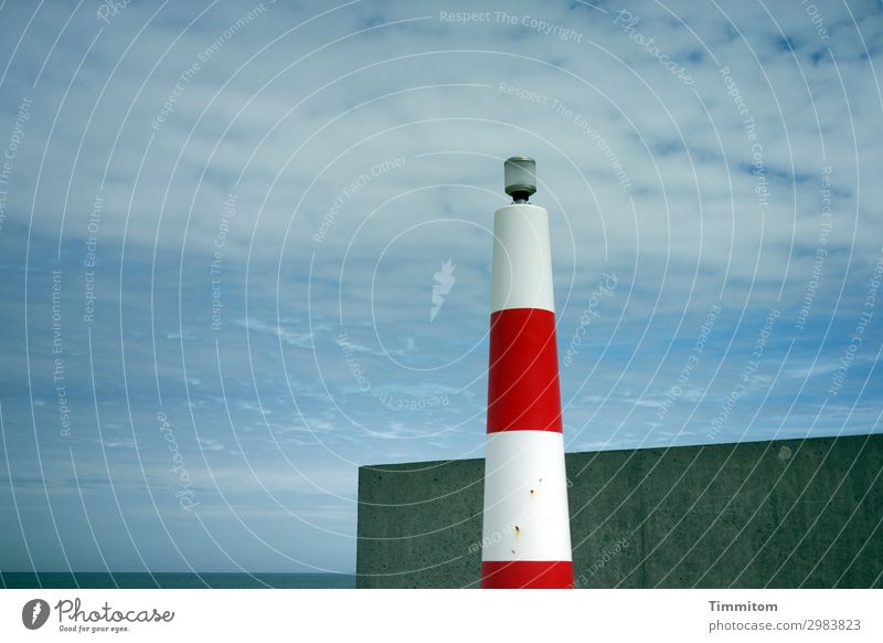 Danish Design Vacation & Travel Environment Nature Elements Water Sky North Sea Denmark Warning signal Concrete Line Esthetic Simple Blue White Emotions