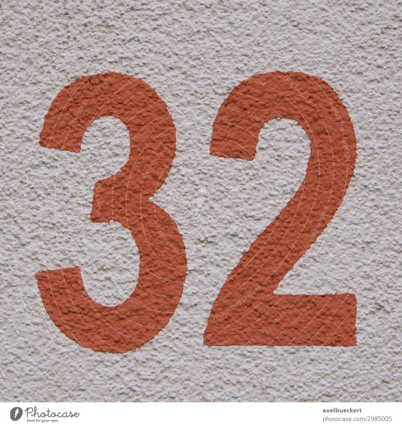 red number 32 - house number thirty-two Design Wall (barrier) Wall (building) Facade Red Symbols and metaphors Square Digits and numbers House number