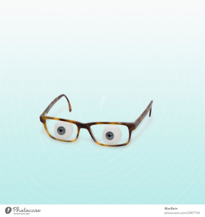 Glasses with glass eyes Eyes Observe Simple Blue Surveillance Eyeglasses glancing Appearance Colour Humor humorous colored background Background picture