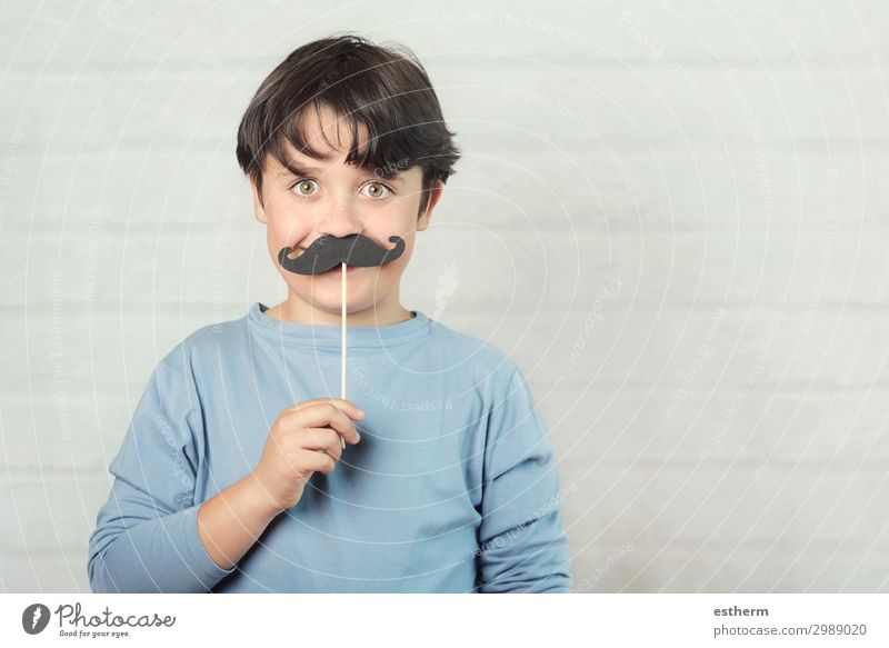 Happy father´s day,boy with false mustache on stick Lifestyle Joy Feasts & Celebrations Human being Masculine Man Adults Father Family & Relations Infancy 1