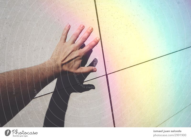man hand shadow shilhouette and rainbow on the wall Hand Fingers Palm of the hand body part wrist Arm Skin Human being Shadow Light (Natural Phenomenon)