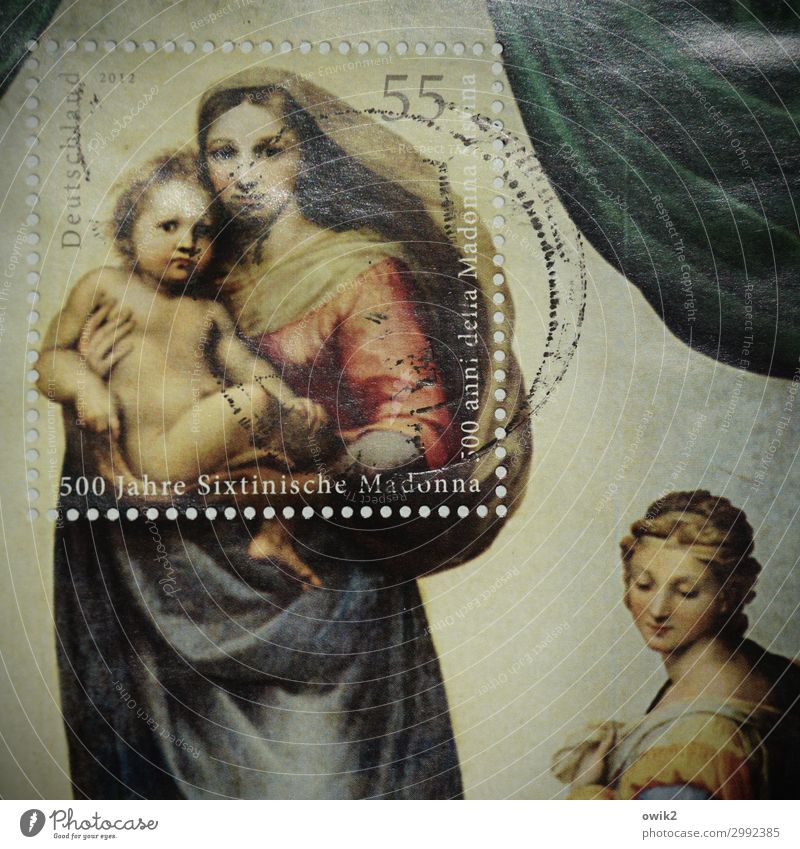Madonna Baby Toddler Young woman Youth (Young adults) Family & Relations 3 Human being Art Work of art Painting and drawing (object) Sistine Madonna Stamp