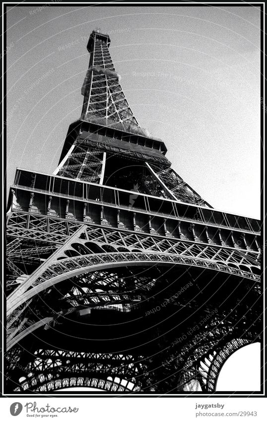 Paris France Eiffel Tower Worm's-eye view Europe Black & white photo Architecture
