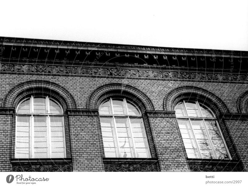 three windows Window Wall (barrier) Brick Rung Vantage point Historic Arch