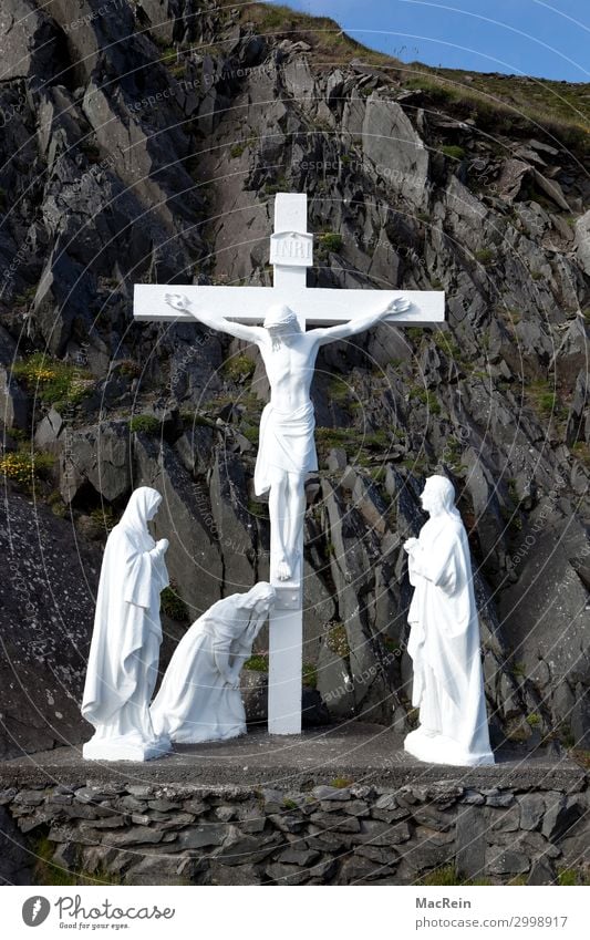 Cross on the road from Dingl, Northern Ireland Rock Coast Black White Power To console Humble Pain Jesus Christ Crucifix Christian cross Belief Christianity