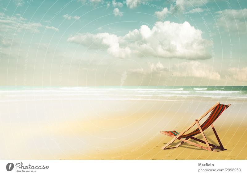 Deckchair on the beach Lifestyle Vacation & Travel Tourism Freedom Camping Summer Summer vacation Sun Beach Ocean Island Landscape Sand Water Sky Clouds Sunrise