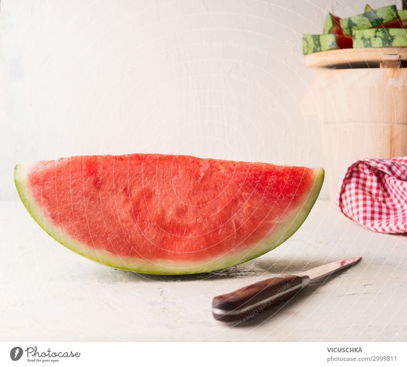 A piece of watermelon with knife Food Fruit Dessert Nutrition Organic produce Knives Style Healthy Eating Summer Design Snack Background picture Water melon