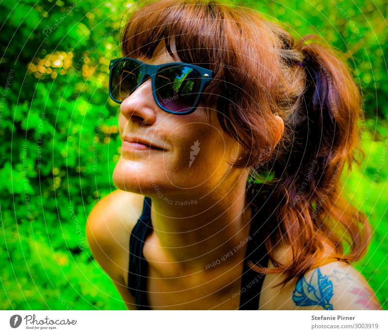 sunshine Human being Feminine Young woman Youth (Young adults) Woman Adults Life Head 1 18 - 30 years Nature Summer Beautiful weather Forest Accessory Tattoo