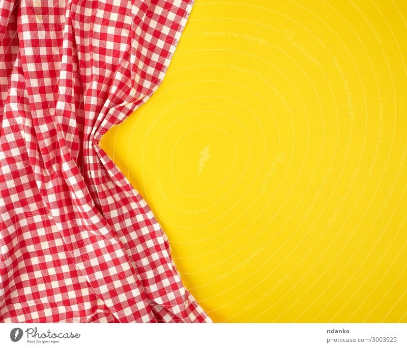 white red checkered kitchen towel on a yellow background Design Decoration Table Kitchen Cloth Above Clean Yellow Red White Colour Tradition Checkered square