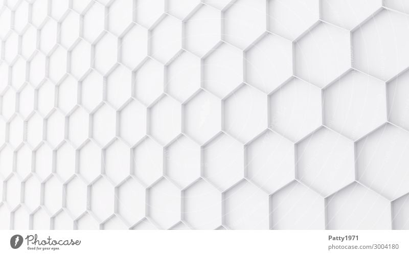 Hexagon Background - 3D Render Honeycomb Structures and shapes Background picture Sign Ornament Sharp-edged Clean White Network Perspective Symmetry Technology