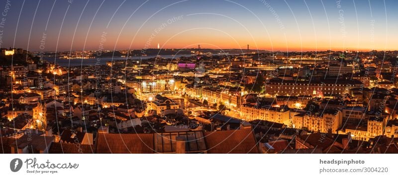 Panorama of Lisbon, Portugal, after sunset Vacation & Travel Tourism Trip Sightseeing City trip Summer vacation Town Capital city Port City Skyline Building