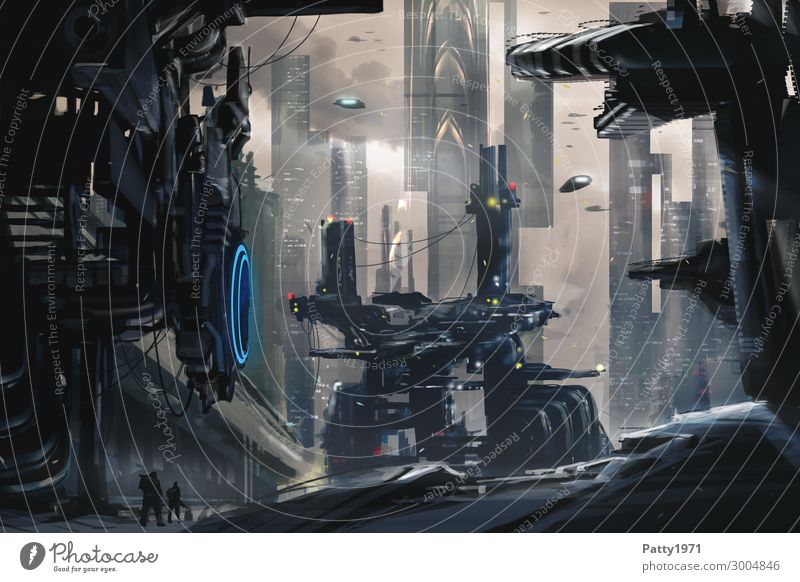 Dystopian industrial landscape of the future. Abstract science fiction concept. Technology Advancement Future High-tech Industry Aviation Astronautics Refinery