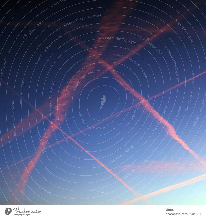 This is some action up there. Air Sky Sunrise Sunset Beautiful weather Aviation Vapor trail Crucifix Line Stripe Exceptional Dark Tall Blue Red Life Wanderlust