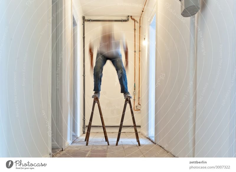 TELEMARK Old building Period apartment Motion blur Hallway Wooden floor Floor covering Man Wall (barrier) Human being Room Interior design Copy Space Stage play